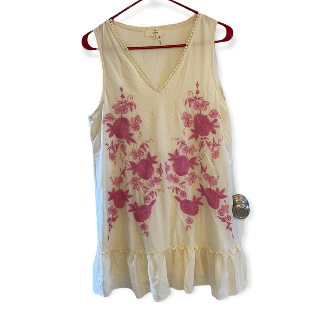 Entro Cream and Pink Floral Ruffle Dress